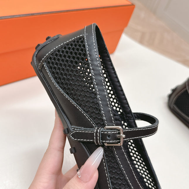 KICHU BALLET FLAT IN BLACK CROCHET KNIT AND CALFSKIN