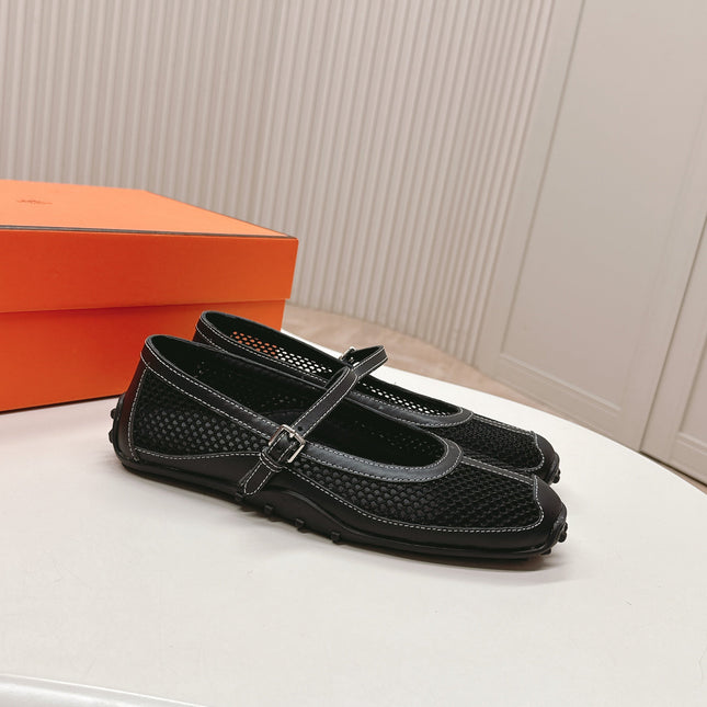 KICHU BALLET FLAT IN BLACK CROCHET KNIT AND CALFSKIN