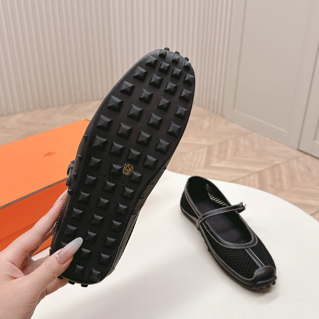 KICHU BALLET FLAT IN BLACK CROCHET KNIT AND CALFSKIN