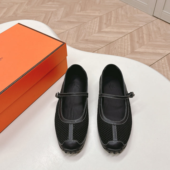 KICHU BALLET FLAT IN BLACK CROCHET KNIT AND CALFSKIN