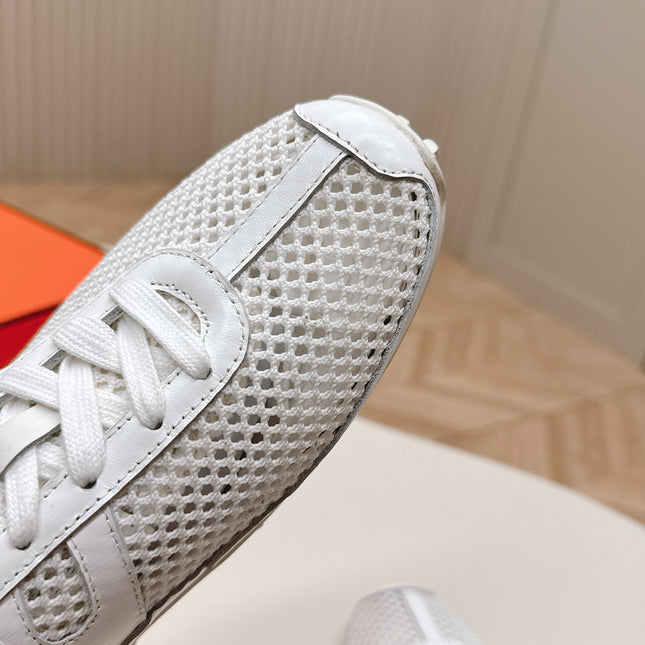 KIGA SNEAKER IN WHITE CROCHET KNIT AND CALFSKIN