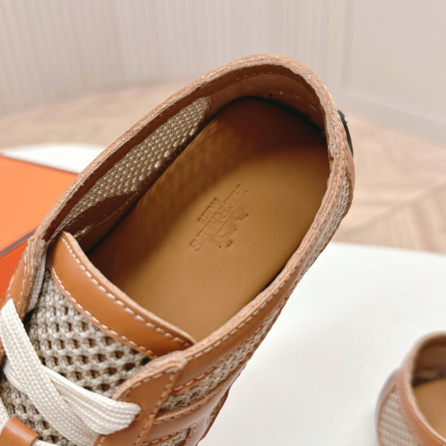 KIGA SNEAKER IN WHITE CROCHET KNIT AND BRONZE BROWN CALFSKIN