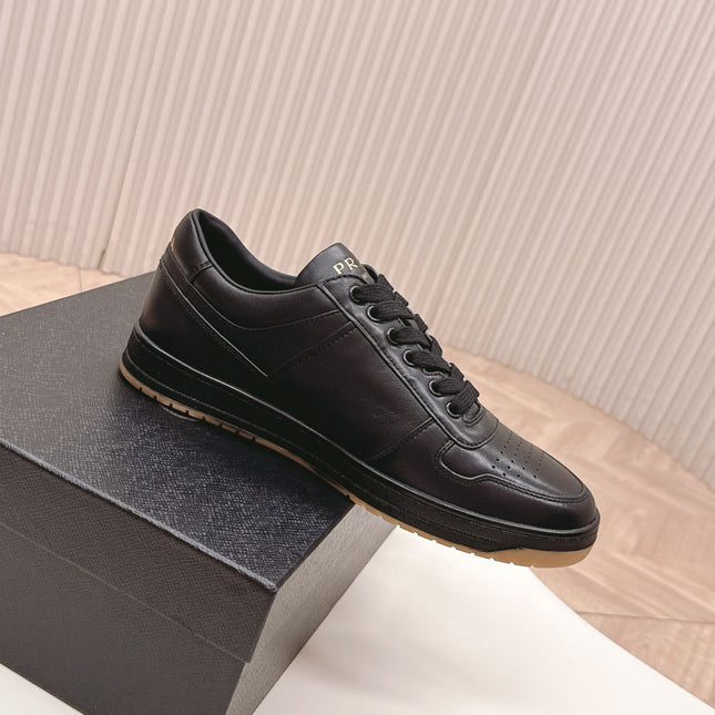 PRADA 25S DOWNTOWN SNEAKERS IN BLACK CALFSKIN