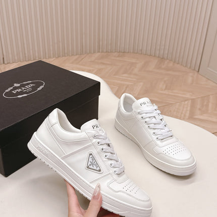 PRADA 25S DOWNTOWN SNEAKERS IN WHITE CALFSKIN SILVER HARDWARE