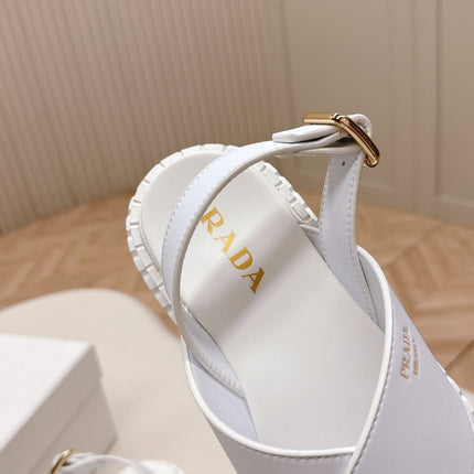 PRADA 25S CRISSCROSS SANDALS IN WHITE CALFSKIN