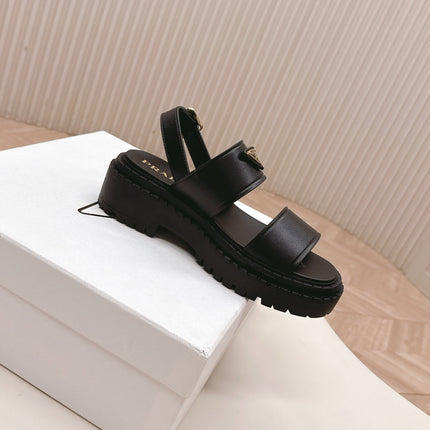 PRADA 25S SANDALS IN BLACK CALFSKIN LOGO