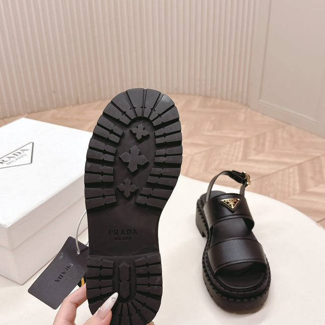 PRADA 25S SANDALS IN BLACK CALFSKIN LOGO