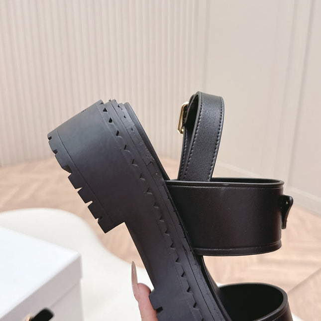PRADA 25S SANDALS IN BLACK CALFSKIN LOGO