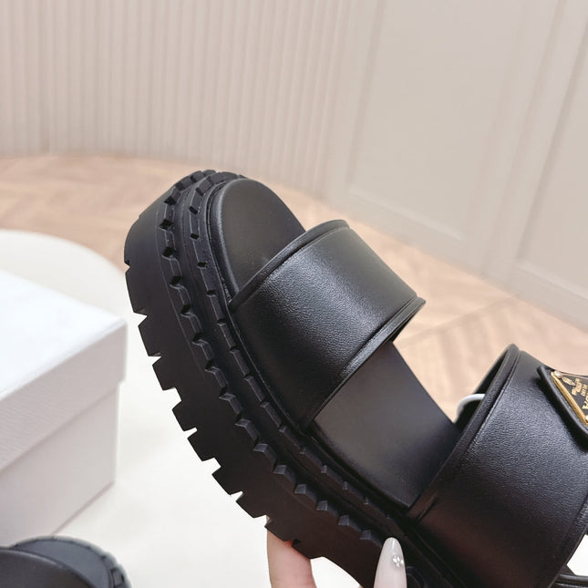 PRADA 25S SANDALS IN BLACK CALFSKIN LOGO