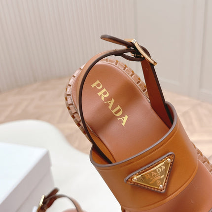 PRADA 25S SANDALS IN LIGHT TAN CALFSKIN LOGO