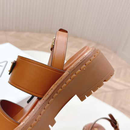 PRADA 25S SANDALS IN LIGHT TAN CALFSKIN LOGO