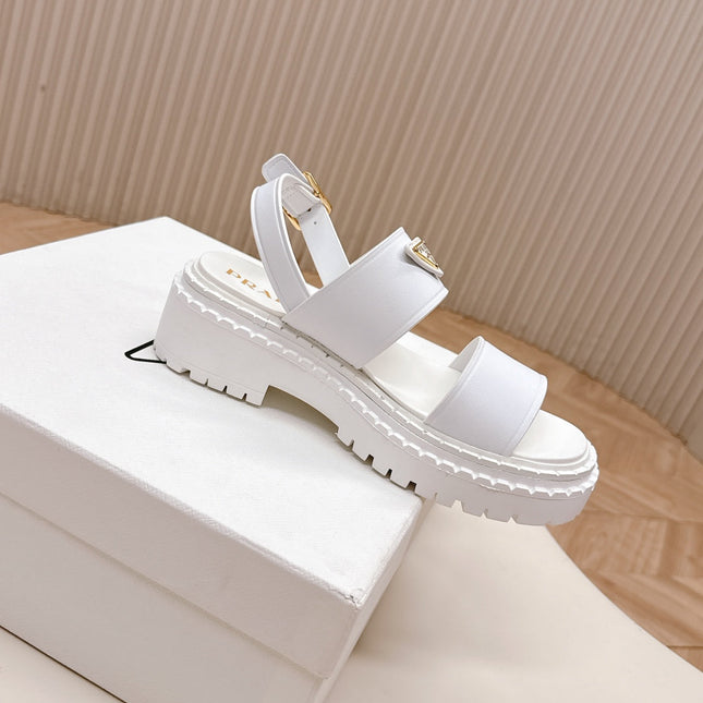 PRADA 25S SANDALS IN WHITE CALFSKIN LOGO