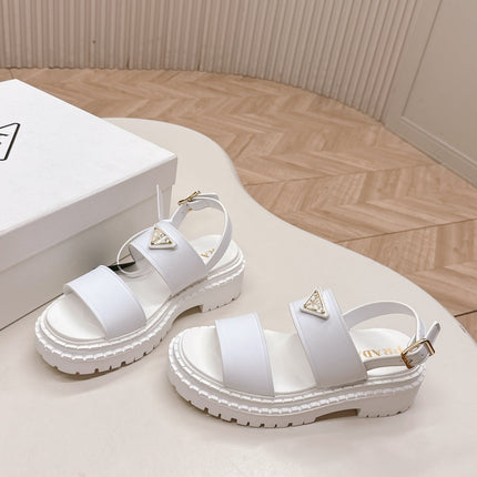 PRADA 25S SANDALS IN WHITE CALFSKIN LOGO