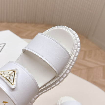 PRADA 25S SANDALS IN WHITE CALFSKIN LOGO