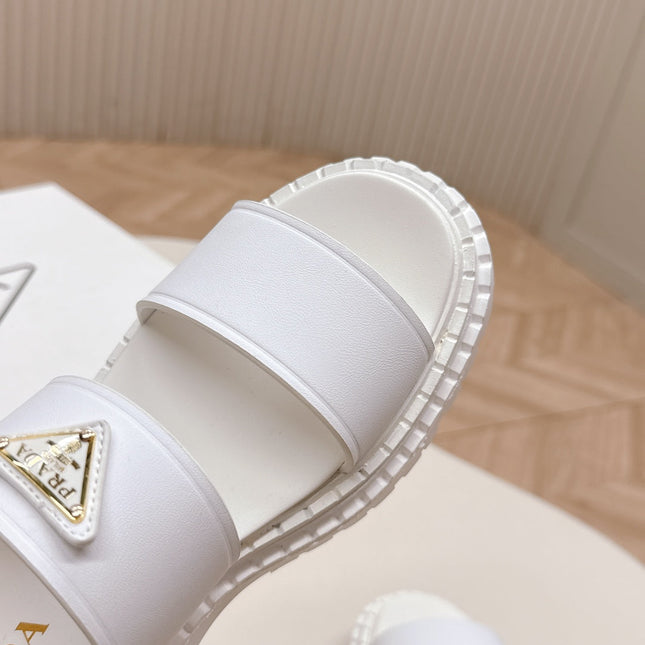 PRADA 25S SANDALS IN WHITE CALFSKIN LOGO