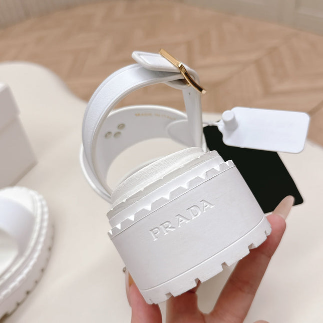 PRADA 25S SANDALS IN WHITE CALFSKIN LOGO