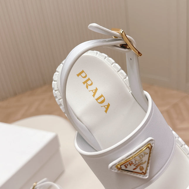 PRADA 25S SANDALS IN WHITE CALFSKIN LOGO