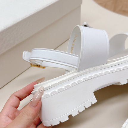 PRADA 25S SANDALS IN WHITE CALFSKIN LOGO
