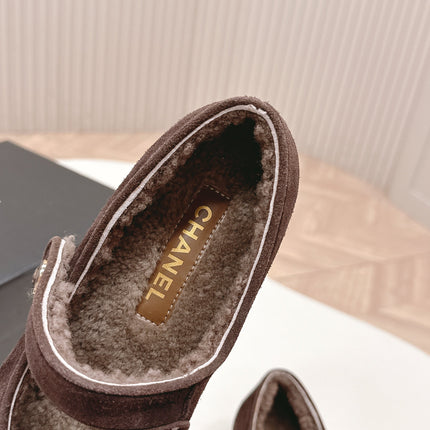 CHANEL FLAT MARY JANE SHOES 25S IN DARK BROWN VELVET