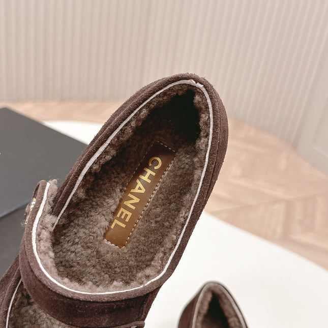 CHANEL FLAT MARY JANE SHOES 25S IN DARK BROWN VELVET