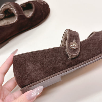 CHANEL FLAT MARY JANE SHOES 25S IN DARK BROWN VELVET