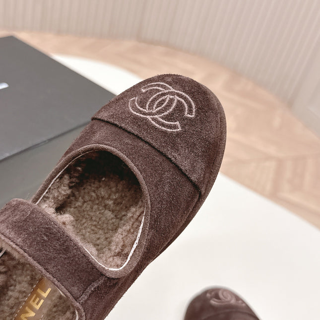 CHANEL FLAT MARY JANE SHOES 25S IN DARK BROWN VELVET