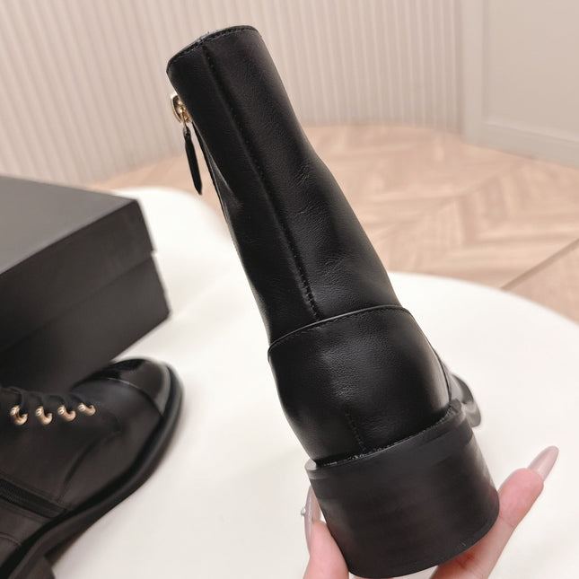 CHANEL ANKLE BOOTS 25S IN BLACK LAMBSKIN WITH ZIPPER