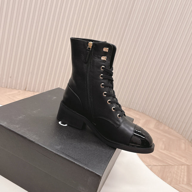 CHANEL ANKLE BOOTS 25S IN BLACK LAMBSKIN WITH ZIPPER