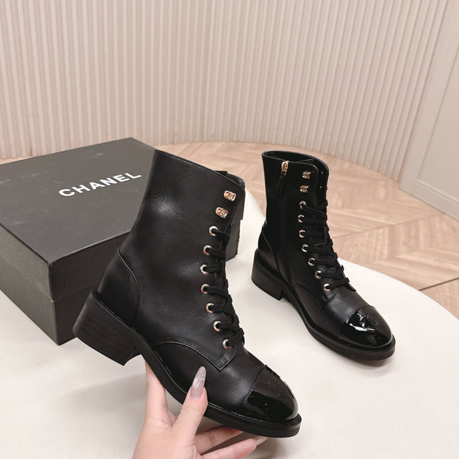 CHANEL ANKLE BOOTS 25S IN BLACK LAMBSKIN WITH ZIPPER