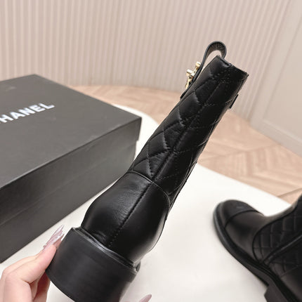 CHANEL ANKLE BOOTS 25S IN BLACK LAMBSKIN WITH GOLD HARDWARE
