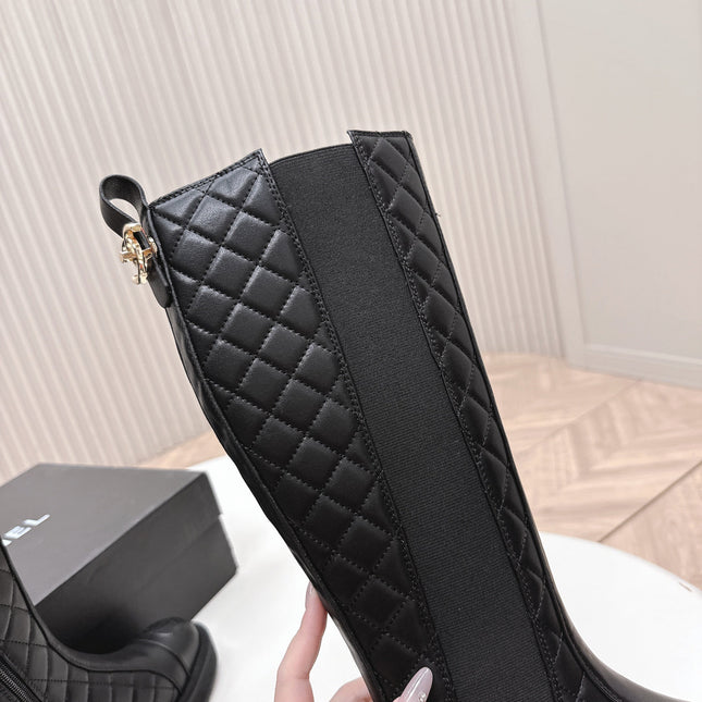 CHANEL KNEE-HIGH BOOTS 25S IN BLACK LAMBSKIN