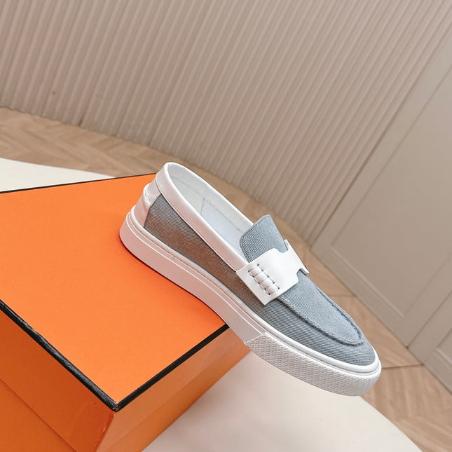 HM 25S SLIP-ON IN BLUE DENIM AND WHITE LAMBSKIN