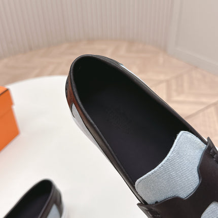 HM 25S SLIP-ON IN BLUE DENIM AND BLACK LAMBSKIN