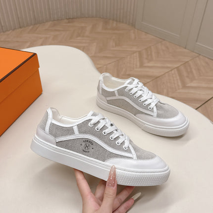 HM 25S SNEAKER LOW SPORTS IN GREY CANVAS MIX WHITE LAMBSKIN