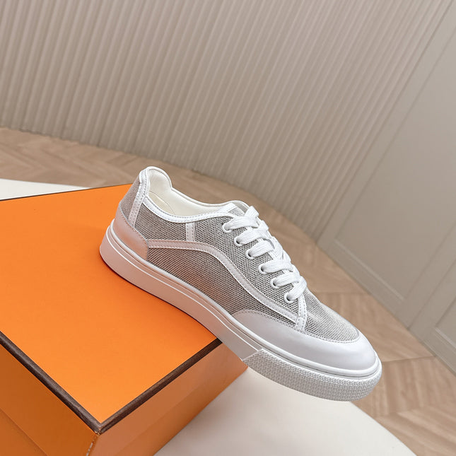 HM 25S SNEAKER LOW SPORTS IN GREY CANVAS MIX WHITE LAMBSKIN
