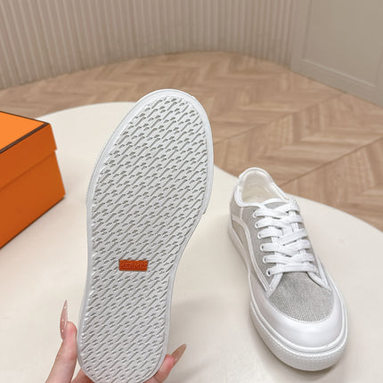 HM 25S SNEAKER LOW SPORTS IN GREY CANVAS MIX WHITE LAMBSKIN