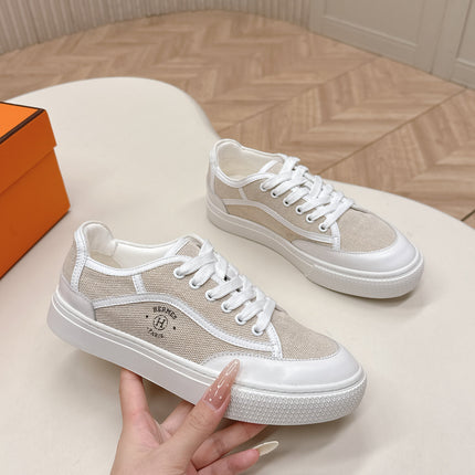 HM 25S SNEAKER LOW SPORTS IN BEIGE CANVAS MIX WHITE LAMBSKIN