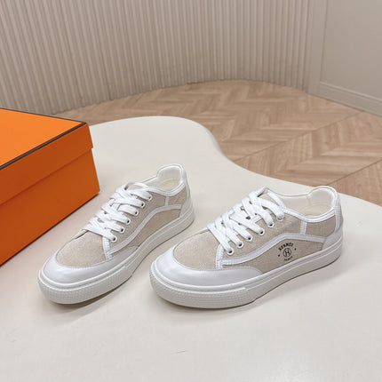 HM 25S SNEAKER LOW SPORTS IN BEIGE CANVAS MIX WHITE LAMBSKIN