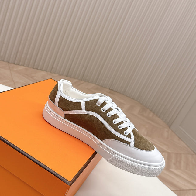 HM 25S SNEAKER LOW SPORTS IN BROWN SUEDE MIX WHITE LAMBSKIN
