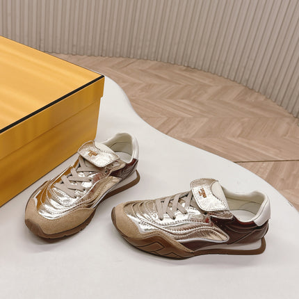 FENDI 25S CORTEZ RETRO SNEAKERS IN SOFT GOLD MIX BROWN LAMBSKIN