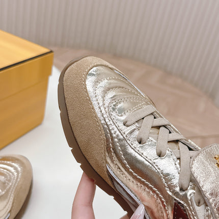 FENDI 25S CORTEZ RETRO SNEAKERS IN SOFT GOLD MIX BROWN LAMBSKIN