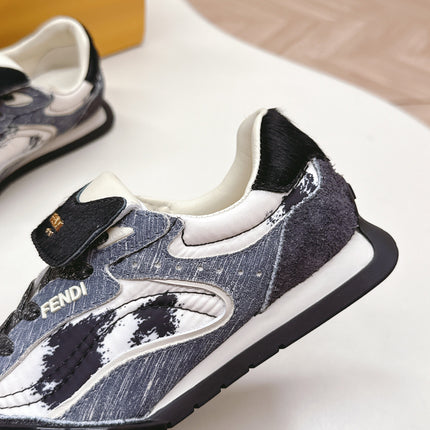 FENDI 25S CORTEZ RETRO SNEAKERS IN DARK CHARCOAL PURPLE SUEDE AND FABRIC