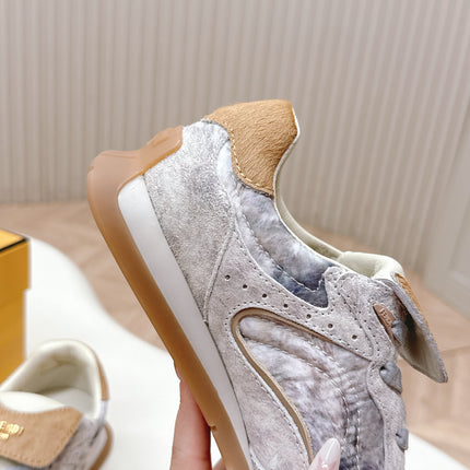 FENDI 25S CORTEZ RETRO SNEAKERS IN BEIGE WHITE SUEDE AND FABRIC