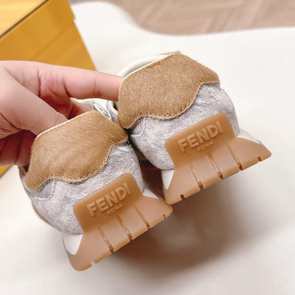 FENDI 25S CORTEZ RETRO SNEAKERS IN BEIGE WHITE SUEDE AND FABRIC