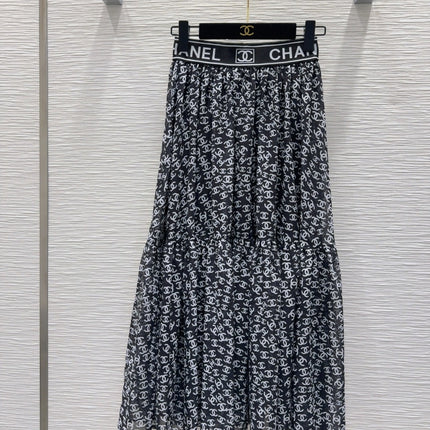 CC 2025 Double C Printed Skirt Black White Polyester Fiber