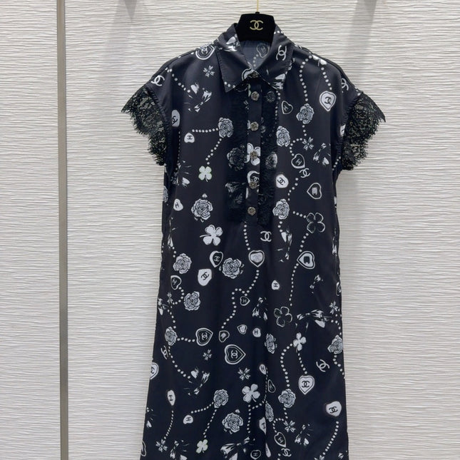 CC 2025 Printed Dress Black White Polyester Fiber