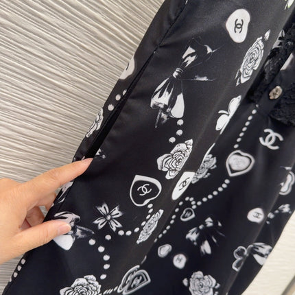 CC 2025 Printed Dress Black White Polyester Fiber