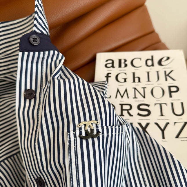 CC 25 Striped Shirt Navy Blue White Cotton