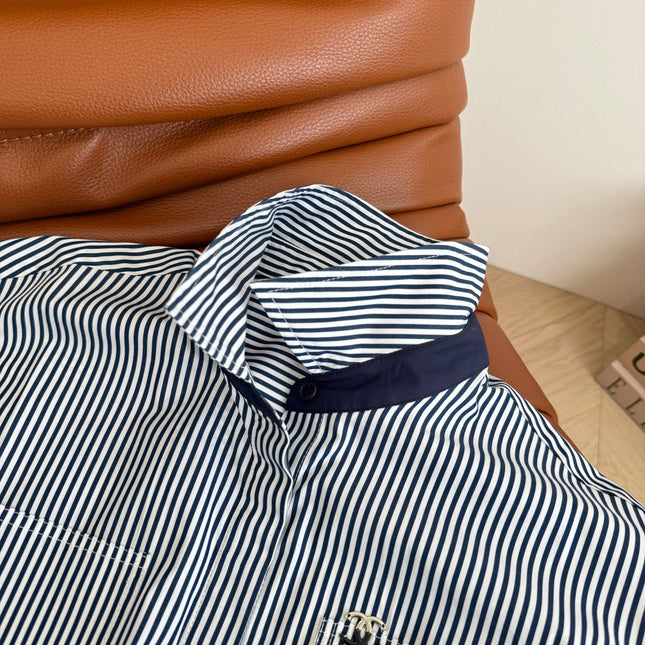 CC 25 Striped Shirt Navy Blue White Cotton