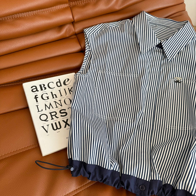 CC 25 Striped Shirt Navy Blue White Cotton
